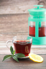 traditional black tea in a glass mug