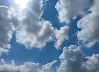 photo of sky and clouds with sun in the morning.