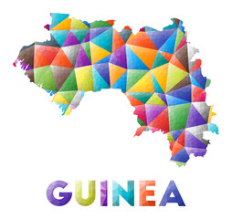 Fototapeta na wymiar Guinea - colorful low poly country shape. Multicolor geometric triangles. Modern trendy design. Vector illustration.