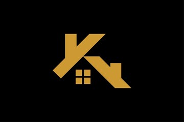 Real estate logo design. Letter K house abstract symbol. Outline the home icon vector.