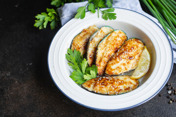 mussels baked with cheese seafood cream sauce outdoor meal snack on the table copy space food background rustic. top view keto or paleo diet vegetarian food pescetarian diet