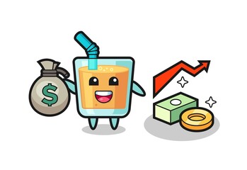orange juice illustration cartoon holding money sack