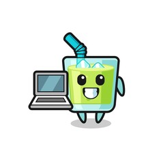 Mascot Illustration of melon juice with a laptop