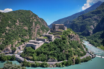 Fototapeta na wymiar Amazing castles of Valle d'Aosta- Bard fortress, north Italy