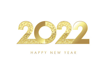2022 golden luxury simple Happy New Year white banner. Logotype in 3D style. Beautiful isolated graphic design template. Decorative numbers. Golden digits creative Christmas decoration