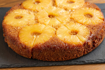 Cake with caramelized pineapple rings