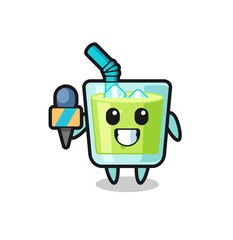 Character mascot of melon juice as a news reporter