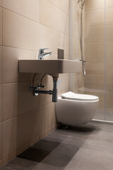Interior of new apartment, minimalist modern bathroom design