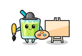 Illustration of melon juice mascot as a painter