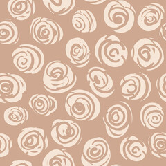 Vector abstract roses doodle ecru seamless pattern