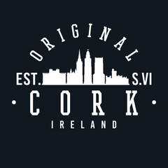 Fototapeta na wymiar Cork, Ireland Skyline Original. A Logotype Sports College and University Style. Illustration Design Vector City.