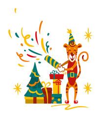 Simbol 2022 year, tigre, christmas card, party invitation, happy new year, vector