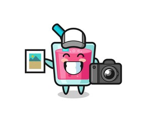 Character Illustration of strawberry juice as a photographer