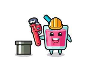 Character Illustration of strawberry juice as a plumber