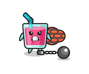 Character mascot of strawberry juice as a prisoner