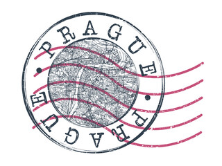 Prague, Czechia Stamp Map Postal. Silhouette Seal Roads and Streets. Passport Round Design. Vector Icon. Design Retro Travel National Symbol. - obrazy, fototapety, plakaty
