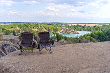 Green lakes in the career. Konduki village, Tula region, Russia
