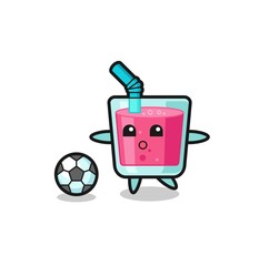 Illustration of strawberry juice cartoon is playing soccer
