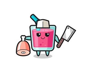 Illustration of strawberry juice character as a butcher