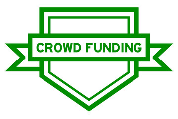 Vintage green color pentagon label banner with word crowd funding on white background