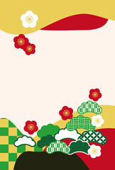 松と梅の年賀状ハガキ素材