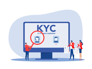Obraz na płótnie Canvas KYC or know your customer with business verifying the identity of its clients concept at the partners-to-be through a magnifying glass vector illustrator