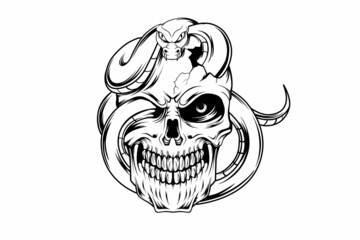skull venom snake hand drawing vector - obrazy, fototapety, plakaty