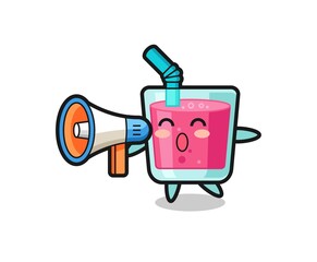 strawberry juice character illustration holding a megaphone