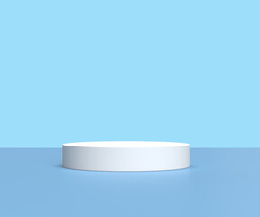 empty white stage on blue background, 3D illustration, rendering