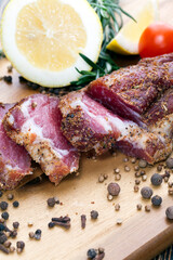 meat with lard cut into pieces
