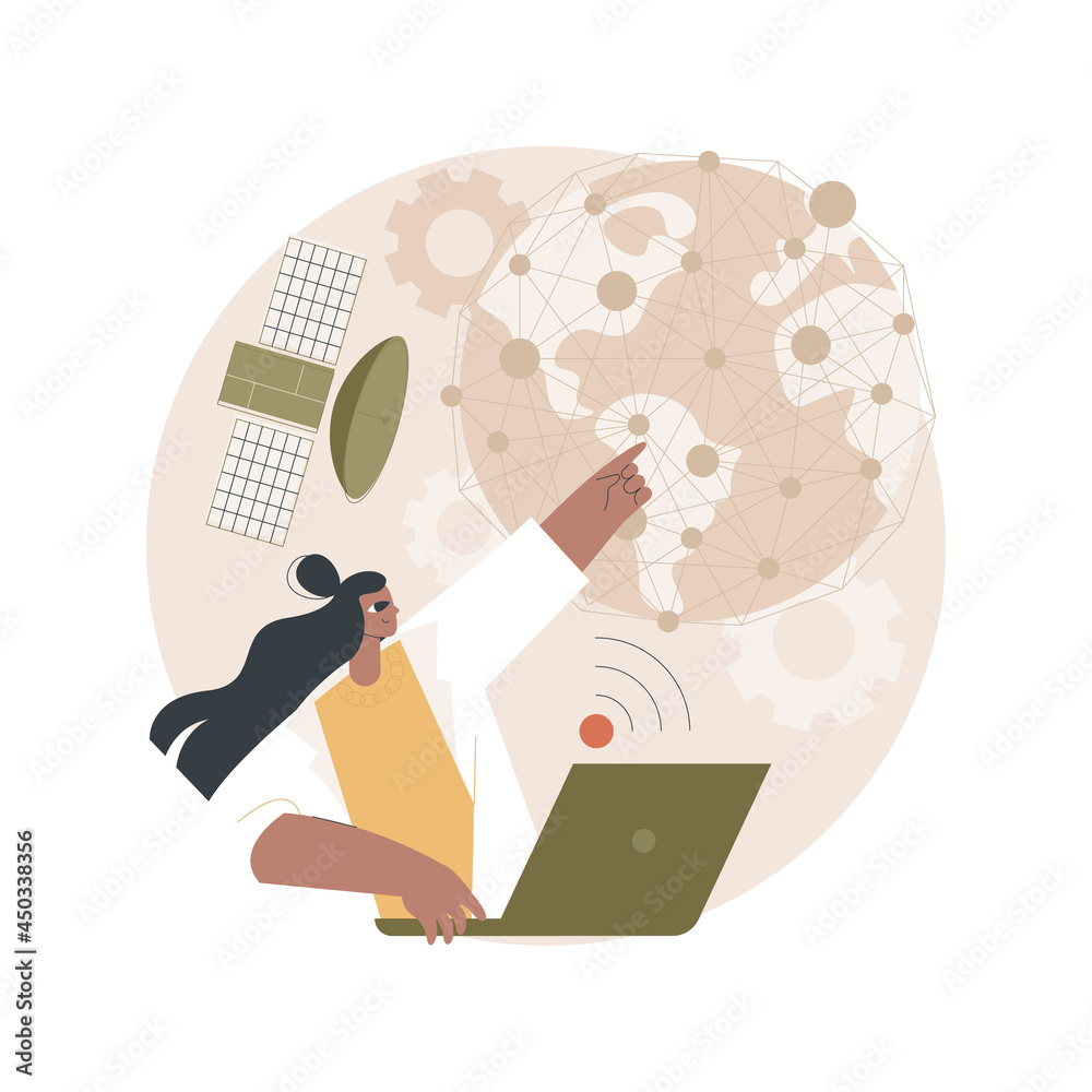 Aufkleber global network connection abstract concept vector illustration. world device connection, global netw