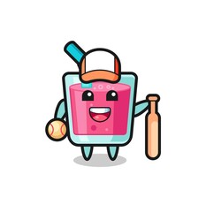 Cartoon character of strawberry juice as a baseball player