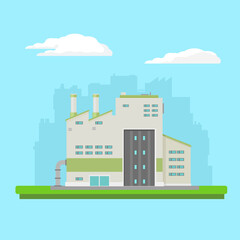 Factory Power Station Industrial Building Flat Icon Vector