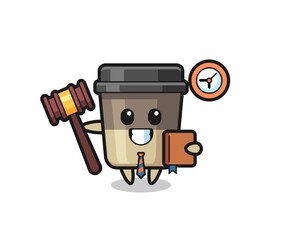 Mascot cartoon of coffee cup as a judge