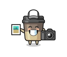 Character Illustration of coffee cup as a photographer