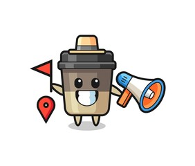 Character cartoon of coffee cup as a tour guide