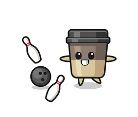 Fototapeta premium Character cartoon of coffee cup is playing bowling