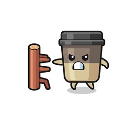 coffee cup cartoon illustration as a karate fighter © heriyusuf