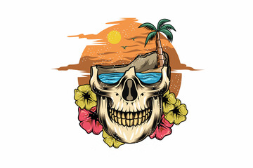 summer skull with beauty view vector