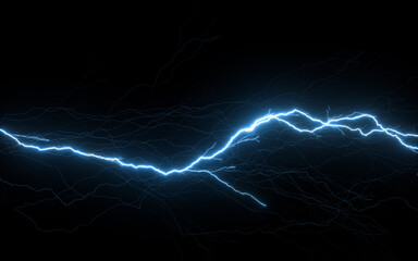 Lightning with black background, 3d rendering.