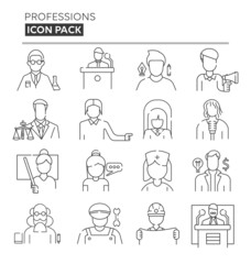 Professions And People Icon Pack, 16 icons. Professions And People Linear Icons Set