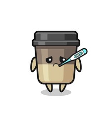 coffee cup mascot character with fever condition