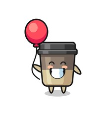 coffee cup mascot illustration is playing balloon