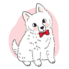 Hand draw cartoon cute white dog  vector.