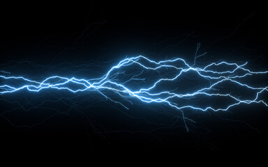 Lightning with black background, 3d rendering.