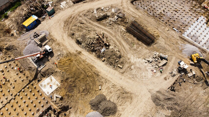 Fototapeta na wymiar aerial panoramic view of city construction site.