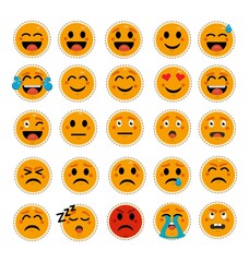 Emoji Faces Stickers Flat Illustration. 25 Emojis In Flat Illustration