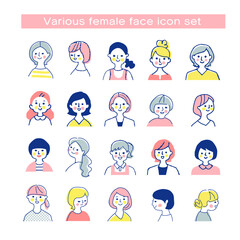 さまざまな笑顔の女性　バストアップ　セット