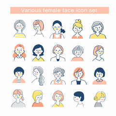 さまざまな笑顔の女性　バストアップ　セット