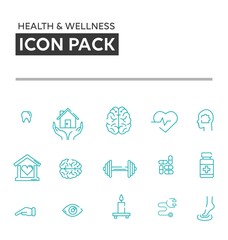 Fototapeta na wymiar Health and Wellness Linear Icon Pack. Health and Wellness Linear Icons Set. Blue Icon Set